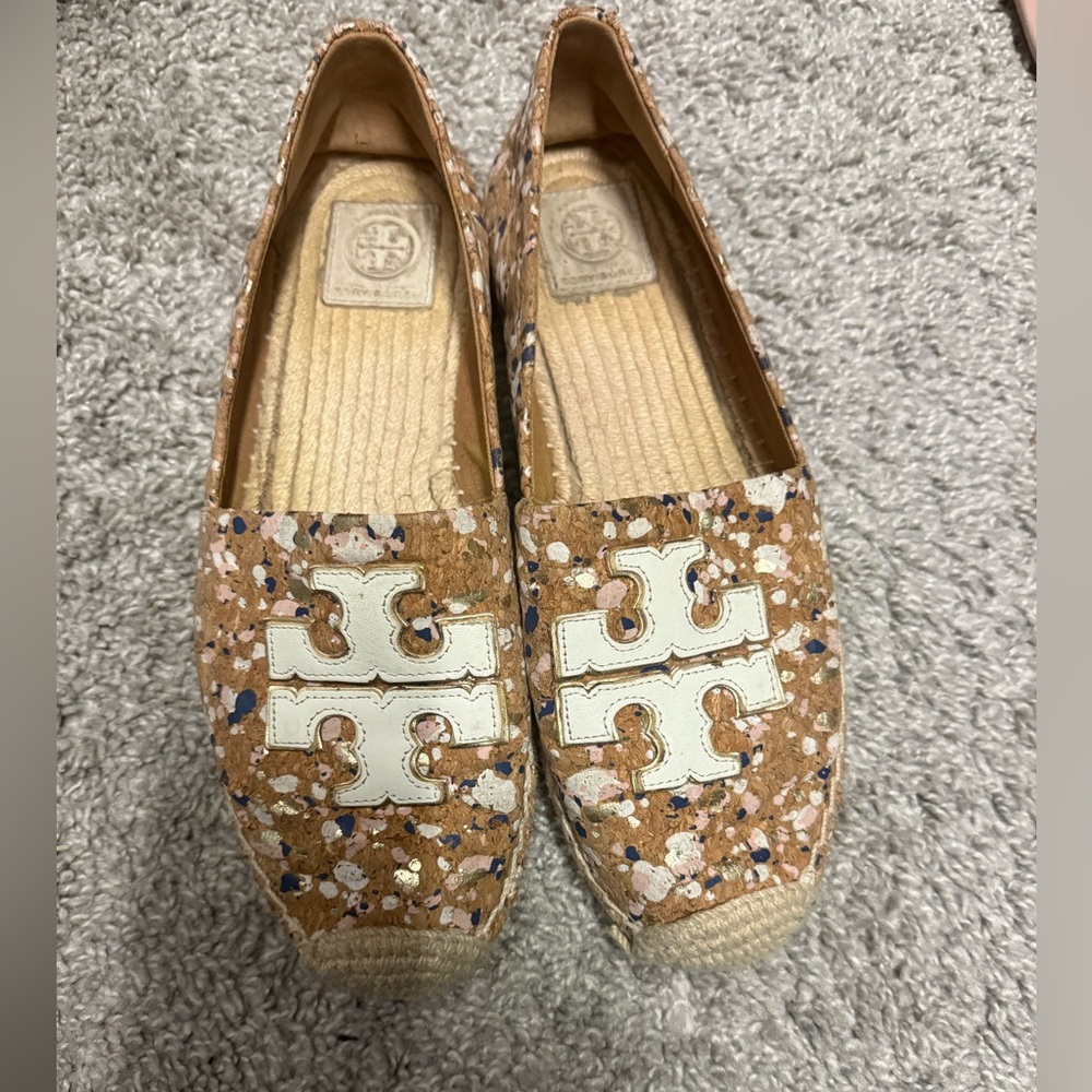Tory Burch Cork Espadrille Flats with White Logo